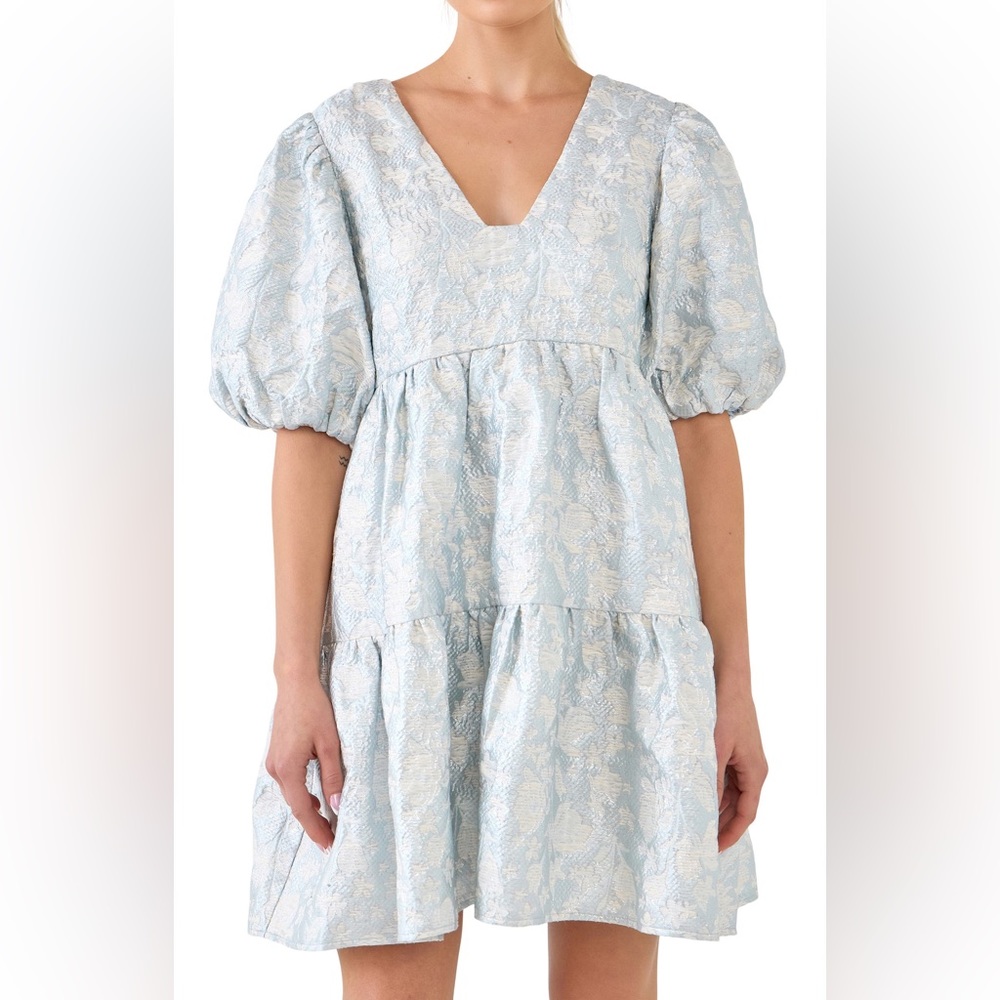 Endless Rose Jacquard Floral puff sleeve dress